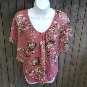 Short Sleeve Floral Sheer Blouse
